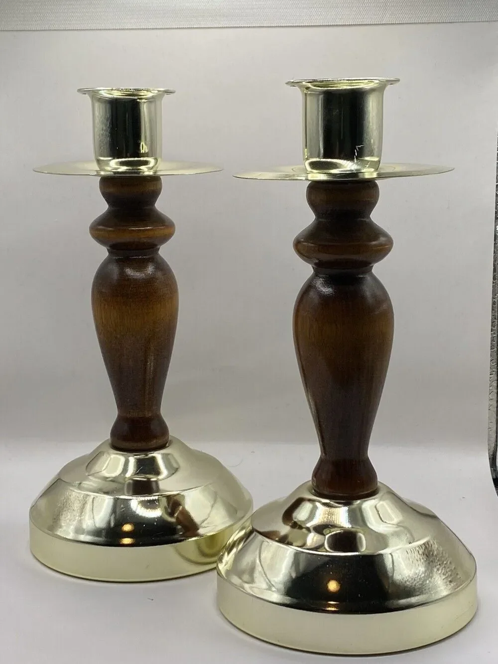 Pair Of Wood Turned Candlesticks Vintage Home Interiors